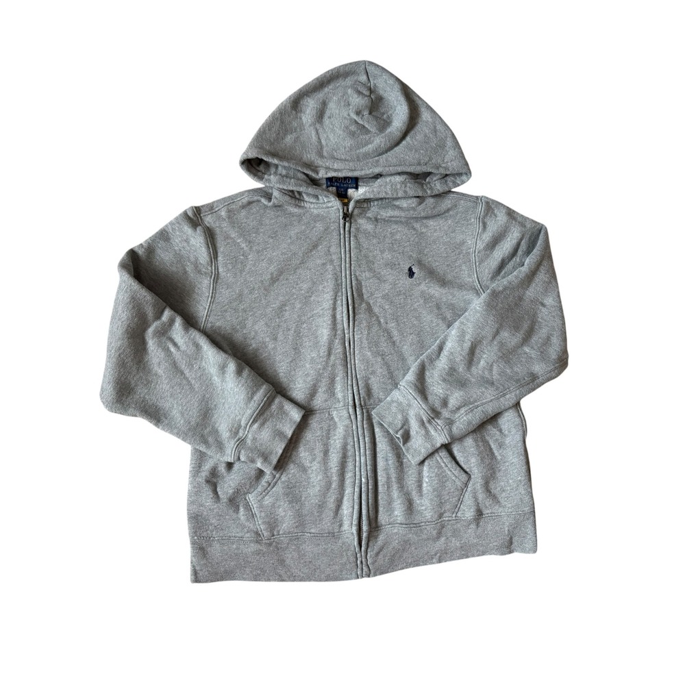 Polo Ralph Lauren Boys Gray Full Zip Hoodie Sweatshirt Size L 14-16 Pony Logo